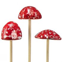 Produkt Muchomory na patyku, czerwone, 4cm, zestaw 6 szt. - dekoracyjne grzyby ogrodowe do jesiennej dekoracji