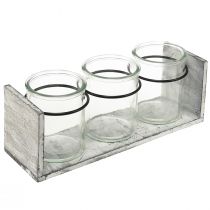 Produkt Rustykalny zestaw szklanych pojemników w szarym i białym drewnianym stojaku - 27,5x9x11 cm - Wszechstronne rozwiązanie do przechowywania i dekoracji