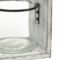 Produkt Rustykalny zestaw szklanych pojemników w szarym i białym drewnianym stojaku - 27,5x9x11 cm - Wszechstronne rozwiązanie do przechowywania i dekoracji