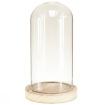 Produkt Szklany dzwonek z podstawą z przezroczystego naturalnego drewna Ø12cm W21cm