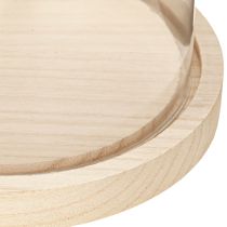 Produkt Dzwonek szklany na drewnianej tacy, szklany słoik, przezroczysty, naturalny, Ø17cm, wys.24cm