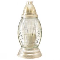 Produkt Wazon nagrobny ze szkła lekkiego, latarnia nagrobna w stylu retro, przezroczyste, białe złoto, Ø11 cm W26,5 cm