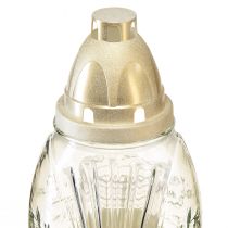 Produkt Wazon nagrobny ze szkła lekkiego, latarnia nagrobna w stylu retro, przezroczyste, białe złoto, Ø11 cm W26,5 cm