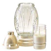 Produkt Wazon nagrobny ze szkła lekkiego, latarnia nagrobna w stylu retro, przezroczyste, białe złoto, Ø11 cm W26,5 cm