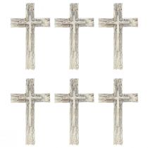 Produkt Dekoracja nagrobna krzyż rustykalny szary biały poliresin 12×7cm 6 szt