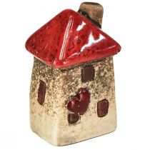 Produkt Domek ceramiczny z czerwonym oknem dachowym i sercem - 6 cm - Idylliczna dekoracja do domu i ogrodu - 6 szt