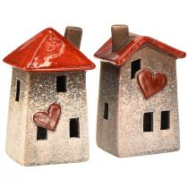 Produkt Kochające domy ceramiczne - wzór serca, czerwony i naturalny, 17,5 cm - romantyczna dekoracja do domu, 2 sztuki