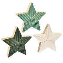 Produkt Drewniane gwiazdki karbowane dekoracja stołu zielona miętowo-biała 11cm 6 szt
