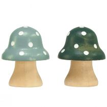 Produkt Grzyby drewniane grzyby ozdobne drewniane mini muchomory miętowe zielone 4cm 12 szt