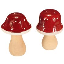 Produkt Drewniane grzyby, muchomory, dekoracja, drewno, FSC, czerwono-brązowe, wys. 6,5/7 cm, 4 sztuki