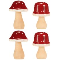 Produkt Drewniane grzyby, muchomory, dekoracja, drewno, FSC, czerwono-brązowe, wys. 6,5/7 cm, 4 sztuki