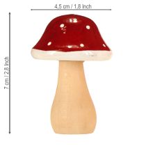 Produkt Drewniane grzyby, muchomory, dekoracja, drewno, FSC, czerwono-brązowe, wys. 6,5/7 cm, 4 sztuki