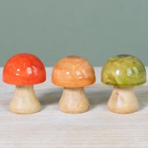 Produkt Drewniane grzyby, dekoracja jesienna, grzyby, zielony, czerwony, pomarańczowy, wys. 6,5 cm, 9 sztuk