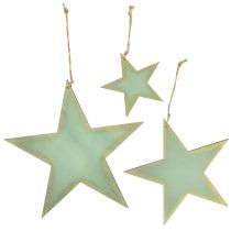 Produkt Drewniane gwiazdki do zawieszania dekoracji okiennych miętowo-złote 12/20/26cm, zestaw 3 szt