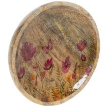 Produkt Talerze drewniane z kwiatami i motylami, kolor naturalny różowy, Ø15cm, 3 sztuki