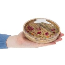 Produkt Talerze drewniane z kwiatami i motylami, kolor naturalny różowy, Ø15cm, 3 sztuki