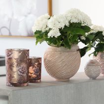 Produkt Ceramiczna doniczka kremowo-różowa – nowoczesna dekoracyjna doniczka z rowkiem Ø15cm 2 szt.
