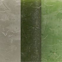 Produkt Świece zielone 3 kolory słupki w jednolitym kolorze 70x100mm 12 szt
