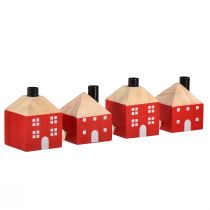 Produkt Świecznik drewniany dekoracyjny drewniany domek czerwono-biały girlanda 23cm