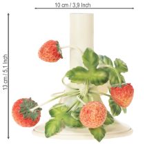 Produkt Świecznik metalowy z dekoracją truskawkową, kremowy letni, wys. 13 cm
