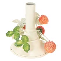 Produkt Świecznik metalowy z dekoracją truskawkową, kremowy letni, wys. 13 cm