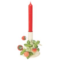Produkt Świecznik metalowy z dekoracją truskawkową, kremowy letni, wys. 13 cm