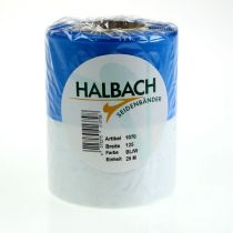 Produkt Wstążka do wieńca Moiré Blue and White 125 mm – Wysokiej jakości wstążka żałobna i dekoracyjna, wstążka narodowa o eleganckim wyglądzie, rolka 25 m