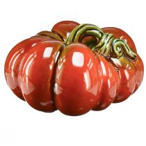 Produkt Błyszcząca ceramiczna dynia w kolorze jaskrawo czerwono-pomarańczowym z zieloną łodygą - 21,5 cm - idealna jesienna dekoracja