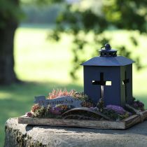 Produkt Latarnia znicz grobowy z okienkiem krzyżowym metalowa antyczna szara 13 x 27 cm