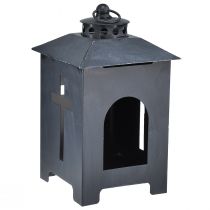 Produkt Latarnia znicz grobowy z okienkiem krzyżowym metalowa antyczna szara 13 x 27 cm