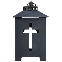 Produkt Latarnia znicz grobowy z okienkiem krzyżowym metalowa antyczna szara 13 x 27 cm