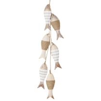 Produkt Wieszak na dekoracje marynistyczne z 6 drewnianymi rybami do zawieszenia 88cm