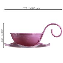 Produkt Filiżanka dekoracyjna metalowa ze spodkiem, różowa, wys. 8 cm, Ø11,5 cm, 2 sztuki