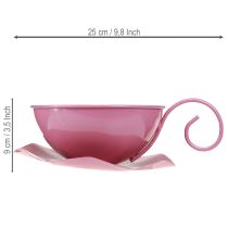 Produkt Kubek metalowy Ø16cm wys.9cm Kubek dekoracyjny ze spodkiem Różowy 2 szt.