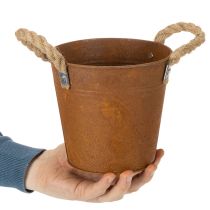 Produkt Doniczka metalowa z uchwytami, do ziół, dekoracja rdzawa Ø16,5cm H15cm