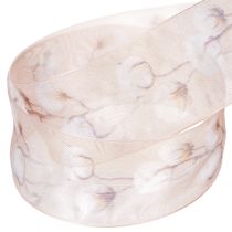 Produkt Wstążka organza, kwiaty bawełniane, wstążka dekoracyjna, różowa, 40mm, 15m
