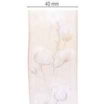 Produkt Wstążka organza, kwiaty bawełniane, wstążka dekoracyjna, różowa, 40mm, 15m