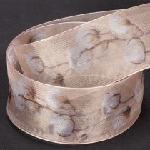 Produkt Wstążka organza, kwiaty bawełniane, wstążka dekoracyjna, różowa, 40mm, 15m