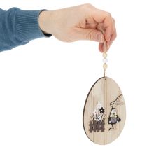 Produkt Wiszące pisanki, drewniane jajko z zajączkiem, naturalna biel, 13 cm, 6 sztuk