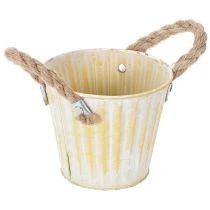 Produkt Doniczka do sadzenia, metalowa z uchwytami, dekoracyjna doniczka, różowo-zielono-żółta, w stylu shabby chic, Ø12 cm, wys. 10 cm, zestaw 3 szt.