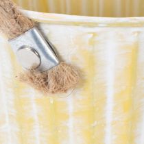 Produkt Doniczka do sadzenia, metalowa z uchwytami, dekoracyjna doniczka, różowo-zielono-żółta, w stylu shabby chic, Ø12 cm, wys. 10 cm, zestaw 3 szt.