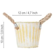 Produkt Doniczka do sadzenia, metalowa z uchwytami, dekoracyjna doniczka, różowo-zielono-żółta, w stylu shabby chic, Ø12 cm, wys. 10 cm, zestaw 3 szt.