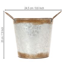 Produkt Metalowa doniczka, misa na kwiaty, doniczka ze srebrnymi uchwytami, wykończenie ze stali patynowanej, Ø18 cm, wys. 20 cm