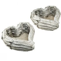 Produkt Serce roślinne Pióra odlane kamienne serce szare białe 13×12×6cm 2szt