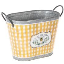 Produkt Doniczka owalna z motywem pszczoły, wzór w kratkę, letnia dekoracja, 38×24×29 cm