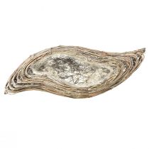 Produkt Roślinna łódka z rattanu w kształcie fali, naturalna biel, 45x16cm