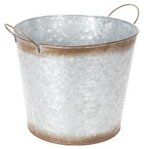 Produkt Doniczka z uchwytami, dekoracyjna misa z wykończeniem w kolorze rdzy, pojemnik metalowy w kolorze srebrnym Ø26cm H25,5cm