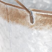 Produkt Doniczka z uchwytami, dekoracyjna misa z wykończeniem w kolorze rdzy, pojemnik metalowy w kolorze srebrnym Ø26cm H25,5cm