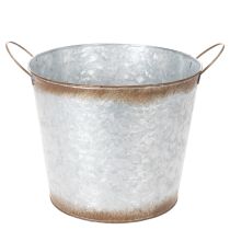 Produkt Doniczka z uchwytami, dekoracyjna misa z wykończeniem w kolorze rdzy, pojemnik metalowy w kolorze srebrnym Ø26cm H25,5cm