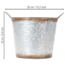 Produkt Doniczka z uchwytami, dekoracyjna misa z wykończeniem w kolorze rdzy, pojemnik metalowy w kolorze srebrnym Ø26cm H25,5cm